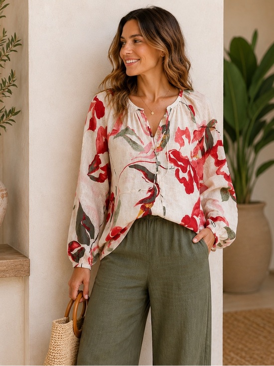 Tops - Joie 100% Linen Floral Blouse Button Front Lightweight Boho Top Sz Large
